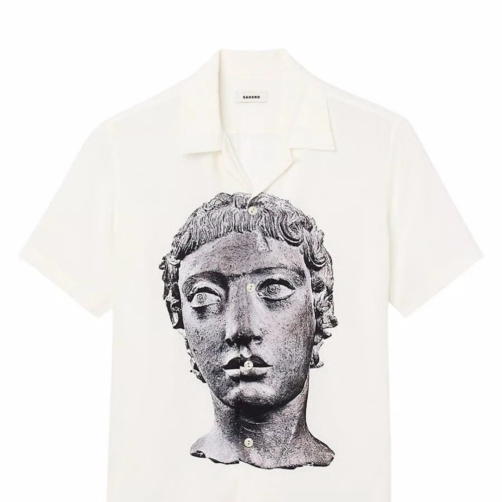 Sandro Paris Greco Roman Statue Print Camp Collar Shirt Men’s Medium